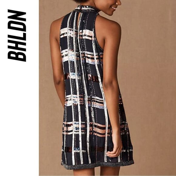 BHLDN CHARYN SEQUINED BEADED DRESS NAVY NWT SIZE 12 - Picture 3 of 16